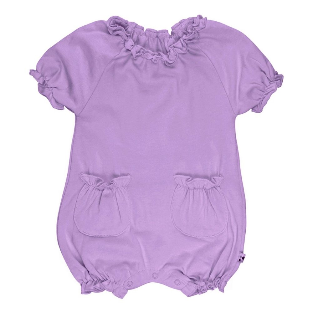 NWT:  Lavender Bubble Romper by babysoy (12-18m)